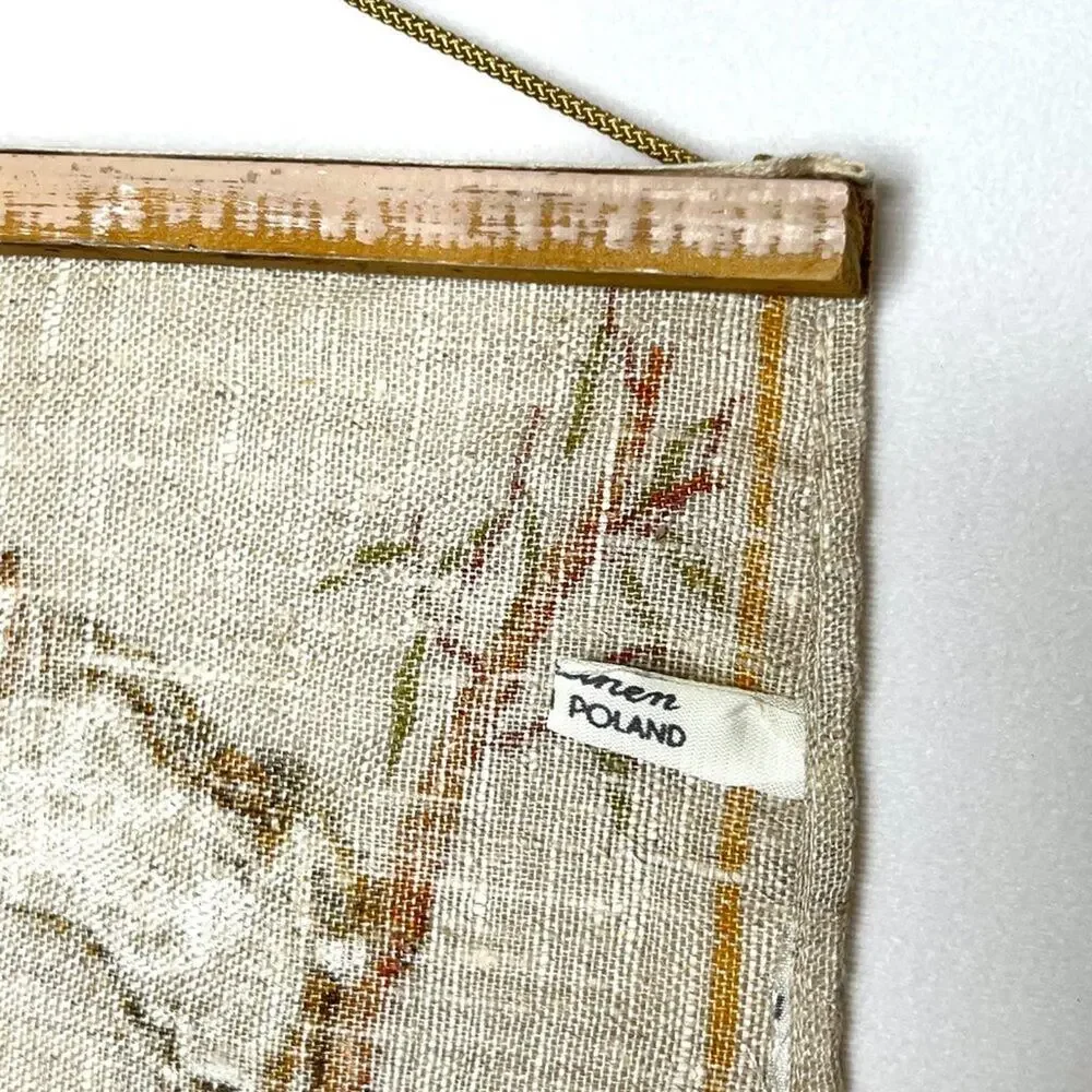 Vintage Hand Printed Pure Linen Australian Fauna Hanging Art
